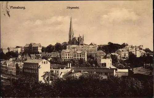 Ak Jürgensby Flensburg in Schleswig Holstein, Kirche, Stadtansicht