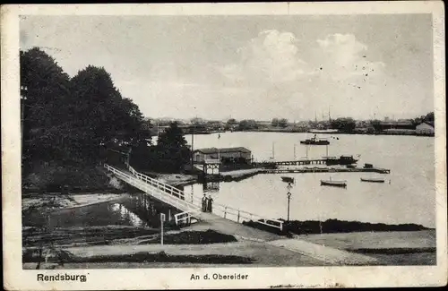 Ak Rendsburg in Schleswig Holstein, An d. Obereider, Schiff, Boote