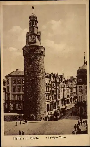 Ak Halle an der Saale, Leipziger Turm, Straßenbahn