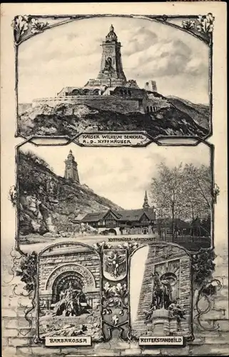 Ak Steinthaleben Kyffhäuserland, Kaiser Wilhelm Denkmal, Gasthof, Barbarossa, Reiterstandbild