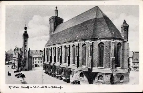 Ak Guben in der Niederlausitz, Stadtkirche und Rathaus