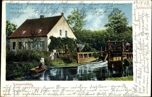 Ak Kannomühle Alt Zauche Wußwerk, Spreewaldkahn, Frau in Tracht