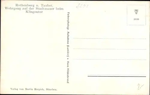 Ak Rothenburg o.d. Tauber, Wehrgang auf der Stadtmauer beim Klingentor