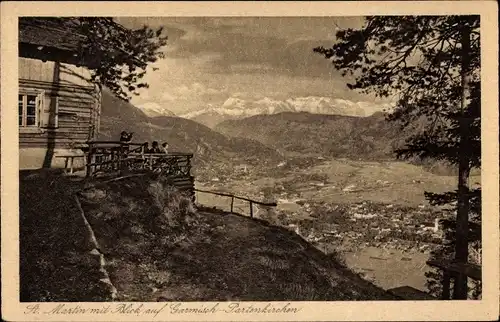 Ak Garmisch Partenkirchen in Oberbayern, Rest. Skt. Martin auf dem Grasberg, Karwendelgebirge