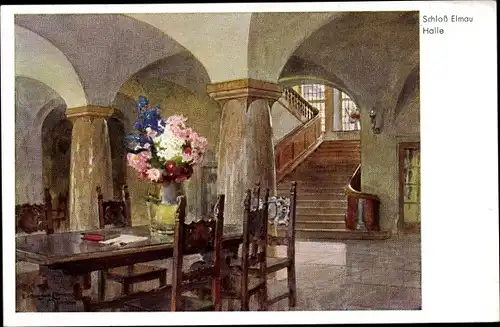 Künstler Ak Compton, Edward Harrison, Klais Krün Oberbayern, Schloss Elmau, Halle