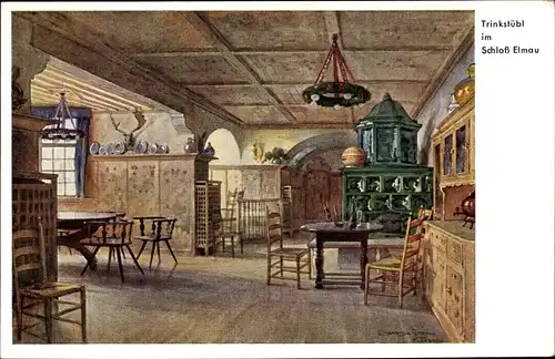 Künstler Ak Compton, Edward Harrison, Klais Krün Oberbayern, Schloss Elmau, Trinkstübl