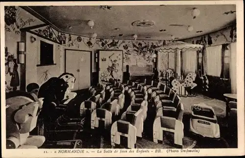 Ak Paquebot Normandie, CGT, French Line, La Salle de Jeux des Enfants