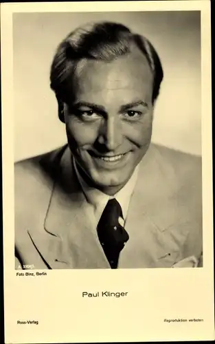 Ak Schauspieler Paul Klinger, Ross Verlag, A 3304, Krawatte, Autogramm