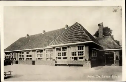 Ak Arum Friesland Niederlande, Chr. Nation. School