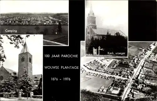 Ak Wouwse Plantage Nordbrabant, 100 Jaar Parochie 1876-1976, Camping, Kerk vroeger, nu, Luchtfoto