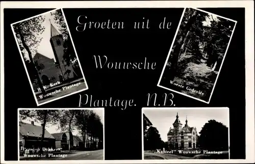 Ak Wouw Nordbrabant, Wouwsche Plantage, R. K. Kerk, Pension, Kasteel, Woeste