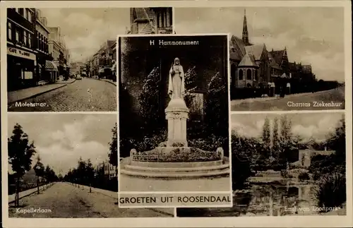 Ak Roosendaal Nordbrabant Niederlande, H. Hartmonument, Molenstraat, Kapellenlaan, E. v.  Loonpark