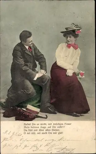 Ak Liebespaar, Siehst Du es nicht, mit welchem Feuer mein heißes Auge auf Dir ruht?