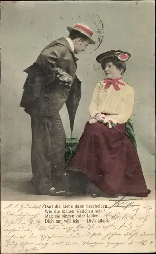 Ak Liebespaar, Darf die Liebe denn bescheiden wie die blauen Veilchen sein?