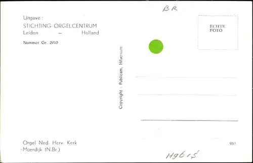 Ak Moerdijk Nordbrabant Niederlande, Orgel Ned. Herv. Kerk