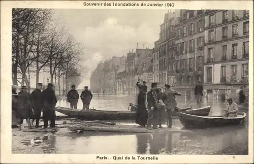 Ak Paris V. Arrondissement Panthéon, Inondations de Janvier 1910, Quai de la Tournelle