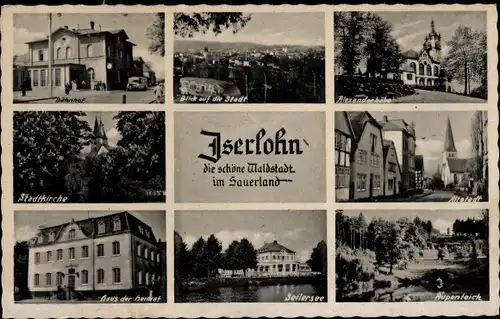 Ak Iserlohn im Märkischen Kreis, Alexanderhöhe, Stadtkirche, Altstadt, Haus der Heimat, Bahnhof