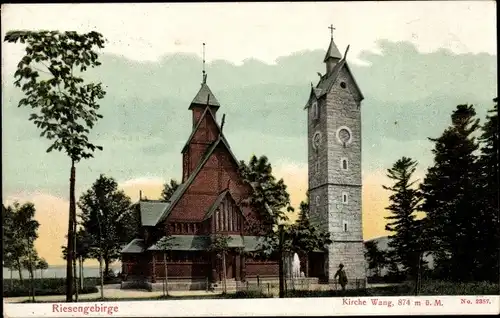 Ak Brückenberg b. Krummhübel Riesengebirge Schlesien, Kirche Wang