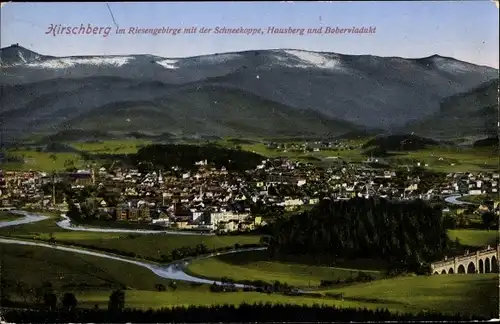 Ak Hirschberg Schlesien i. Riesengeb., Schneekoppe, Hausberg, Boberviadukt