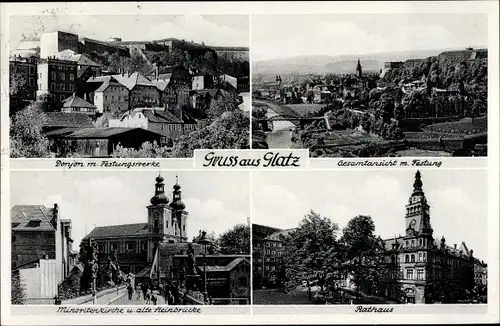 Ak Kłodzko Glatz Schlesien, Festung, Rathaus, Kirche, Brücke
