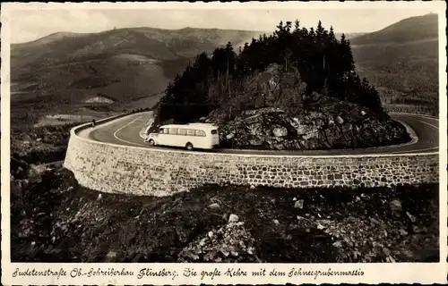 Ak Szklarska Poręba Schreiberhau Riesengebirge Schlesien, Sudetenstraße, Autobus