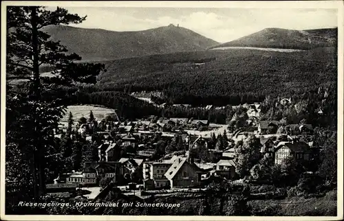 Ak Karpacz Górny Brückenberg Krummhübel Riesengebirge Schlesien, Gesamtansicht mit Schneekoppe