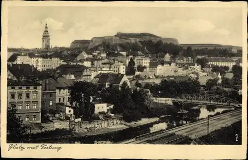 Ak Kłodzko Glatz Schlesien, Gesamtansicht mit Festung