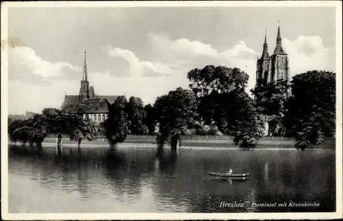 Ak Wrocław Breslau Schlesien, Dominsel mit Kreuzkirche