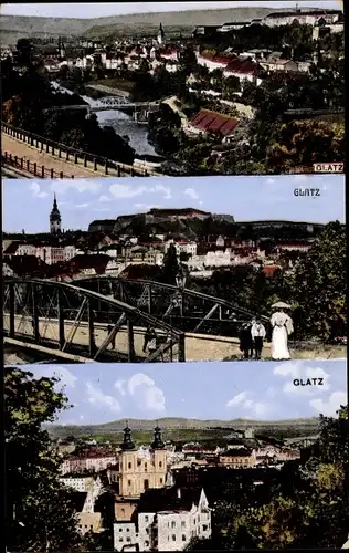 Ak Kłodzko Glatz Schlesien, Stadtansichten, Brücke, Kirche