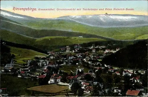 Ak Karpacz Krummhübel Riesengebirge Schlesien, Gesamtansicht m. Teichrändern u. Prinz Heinrich Baude