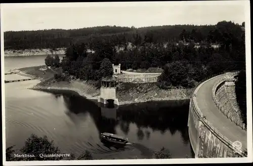 Ak Leśna Marklissa Schlesien, Queistalsperre, Sperrmauer