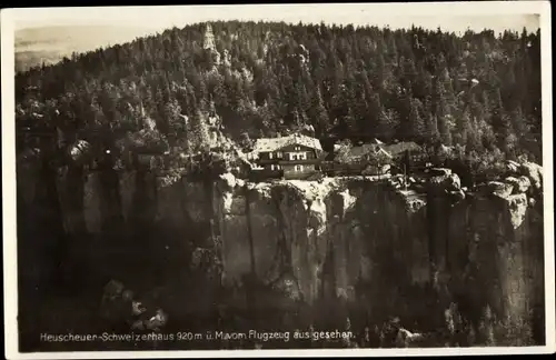 Ak Heuscheuergebirge Schlesien, Schweizerhaus, Fliegeraufnahme