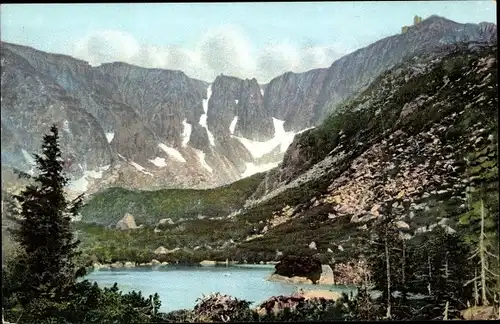 Ak Śnieżne Kotły Schneegrube Riesengebirge Schlesien, Blick über den Grubenteich