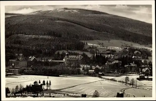 Ak Świeradów Zdrój Bad Flinsberg Isergebirge Schlesien, Heufuder im Winter, Blick vom Haumberg