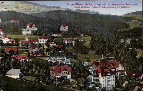Ak Karpacz Krummhübel im Riesengebirge Schlesien, Dr. Ziegelroths Sanatorium, Hotel Goldener Frieden
