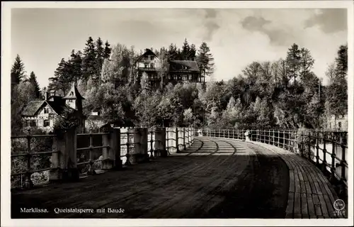 Ak Leśna Marklissa Schlesien, Queis Talsperre mit Baude