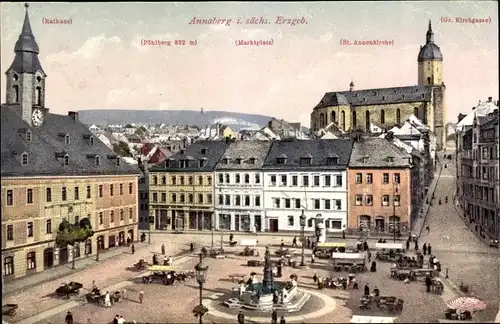 Ak Annaberg Buchholz im Erzgebirge, Rathaus, St. Annenkirche, Marktplatz, Pöhlberg, Gr. Kirchgasse