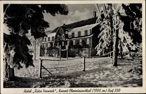 Ak Oberwiesenthal im Erzgebirge, Hotel Rotes Vorwerk, Winter, Schnee