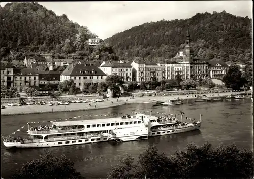 Ak Bad Schandau an der Elbe, Elbdampfer Karl Marx, Totale vom Ort