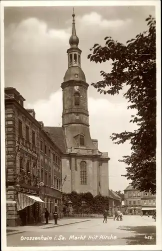 Ak Großenhain in Sachsen, Markt mit Kirche