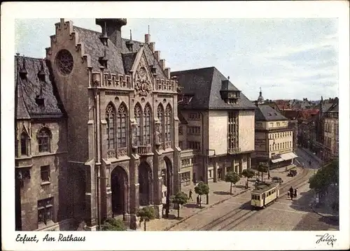 Ak Erfurt in Thüringen, Rathaus, Straßenbahn