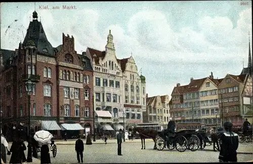 Ak Kiel, Am Markt, Geschäftshäuser, Kutsche