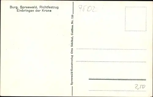 Ak Burg im Spreewald, Richtfestzug, Einbringen der Krone, Volkstrachten