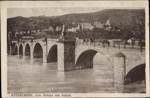 Ak Heidelberg am Neckar, Alte Brücke mit Schloss