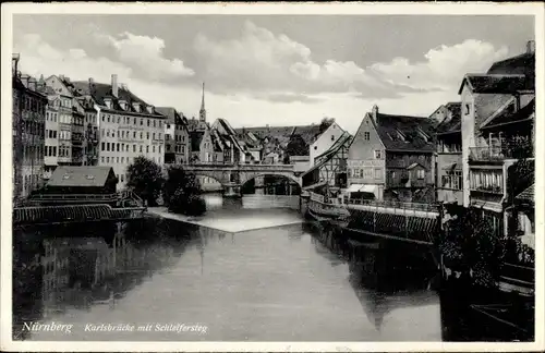 Ak Nürnberg in Mittelfranken, Karlsbrücke mit Schleifersteg