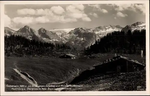 Ak Berchtesgaden in Oberbayern, Gotzenalm mit Blick gegen Großes und Kleines Teufelshorn