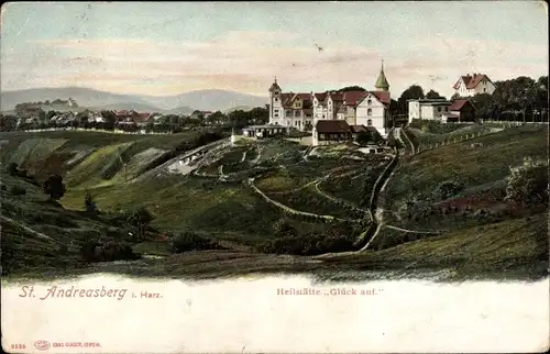 Ak St. Andreasberg Braunlage im Harz, Heilstätte Glück auf mit Umgebung