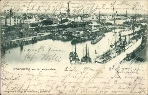 Ak Bremerhaven, Blick aus der Vogelschau, Hafen