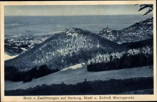 Ak Wernigerode am Harz, Blick v. Zwölfmorgen auf Harburg, Stadt und Schloss