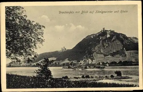 Ak Königswinter am Rhein, Drachenfels, Blick auf Rhein